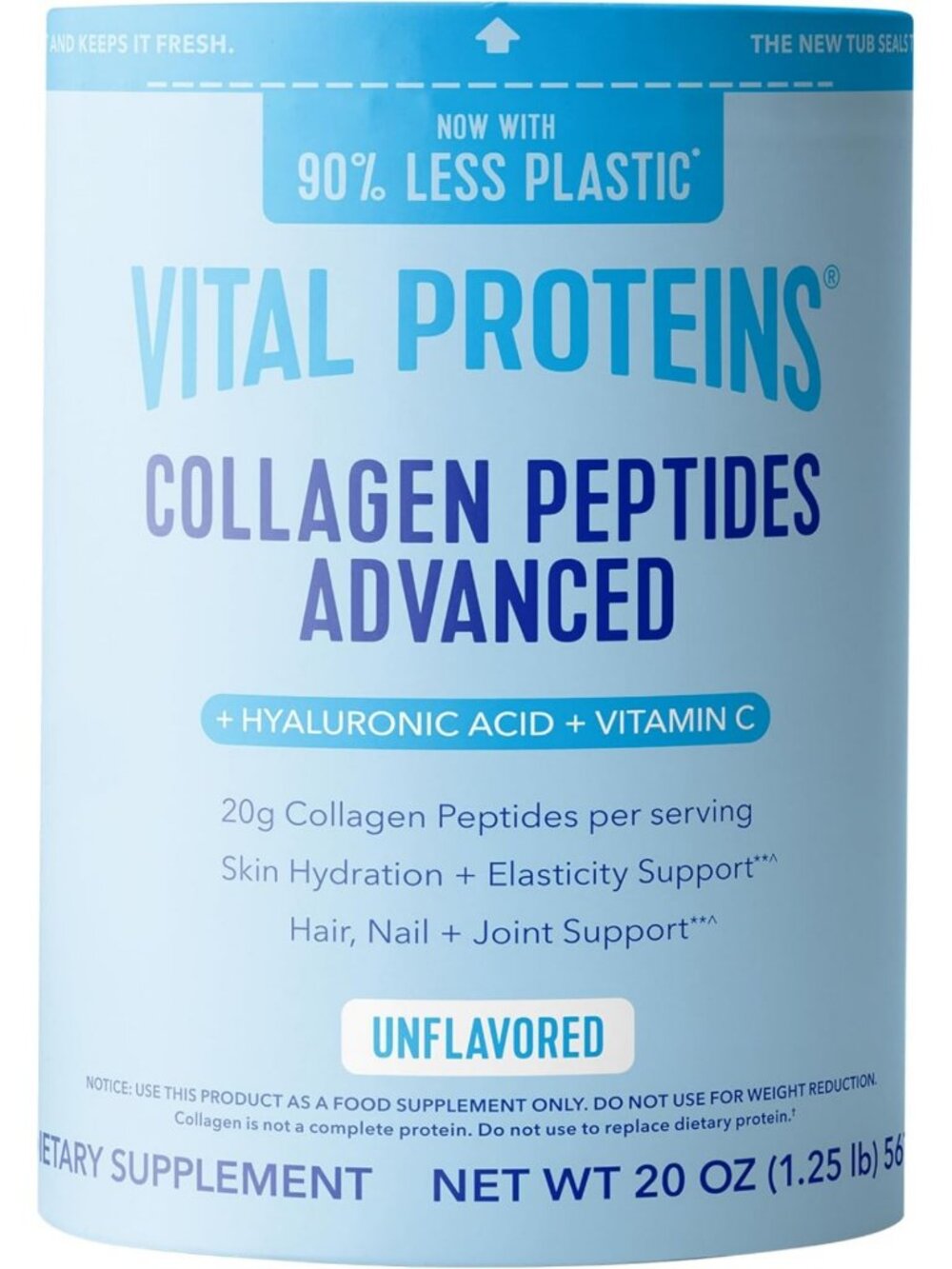 Unflavored Collagen Peptides Powder - Advanced Formula, 20oz for Healthy Skin
